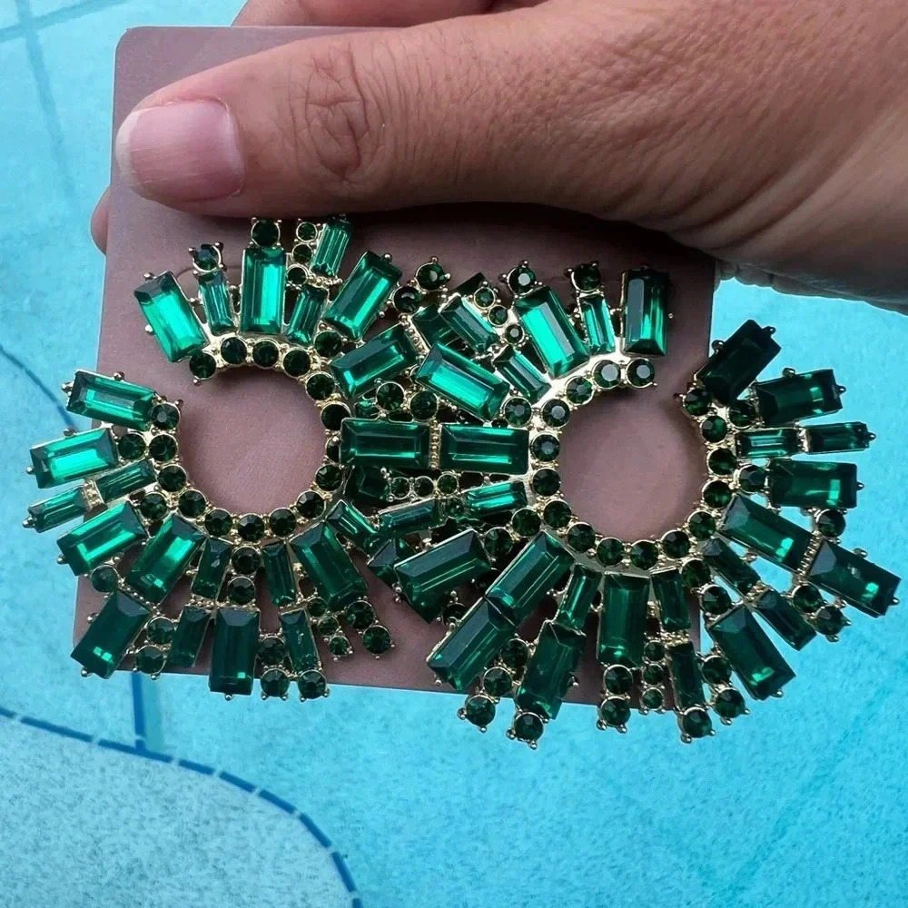 Brand New Earrings Strass Green Circle
